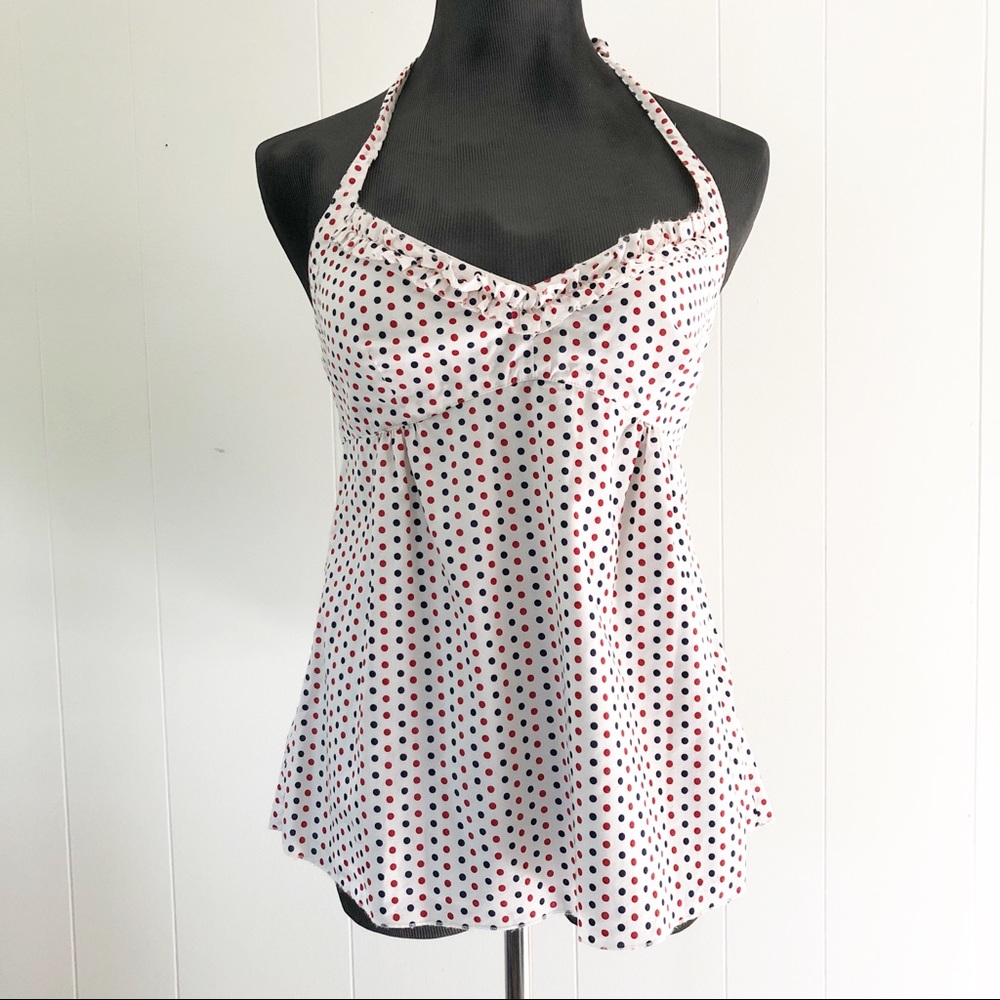 J. Crew Factory Polka Dot Ruffle Halter Tie Top